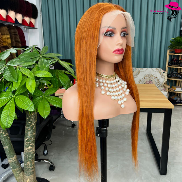 KissBeauty Ginger HD Transparent 13x4 Lace Frontal Wig Orange Bone Straight Lace Front Wig Pre-Plucked Human Hair Wigs For Women