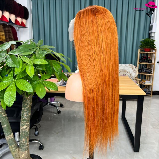 KissBeauty Ginger HD Transparent 13x4 Lace Frontal Wig Orange Bone Straight Lace Front Wig Pre-Plucked Human Hair Wigs For Women