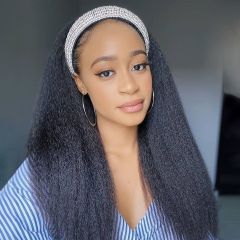 KissBeauty Head band Wig Kinky straight hair Wig easy to wear no gule natural black color wig