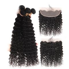 KissBeauty Natural Color  Deep Curly   Hair 4PCS Hair Bundles 400g  Plus Frontal 100% Human Virgin Hair Bundles  Double  Strong Machine Weft