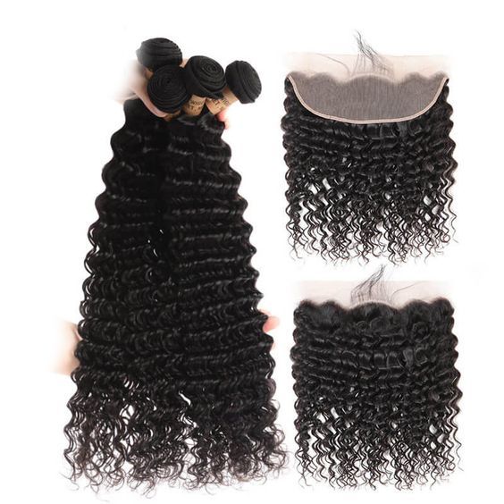 KissBeauty Natural Color  Deep Curly   Hair 4PCS Hair Bundles 400g  Plus Frontal 100% Human Virgin Hair Bundles  Double  Strong Machine Weft