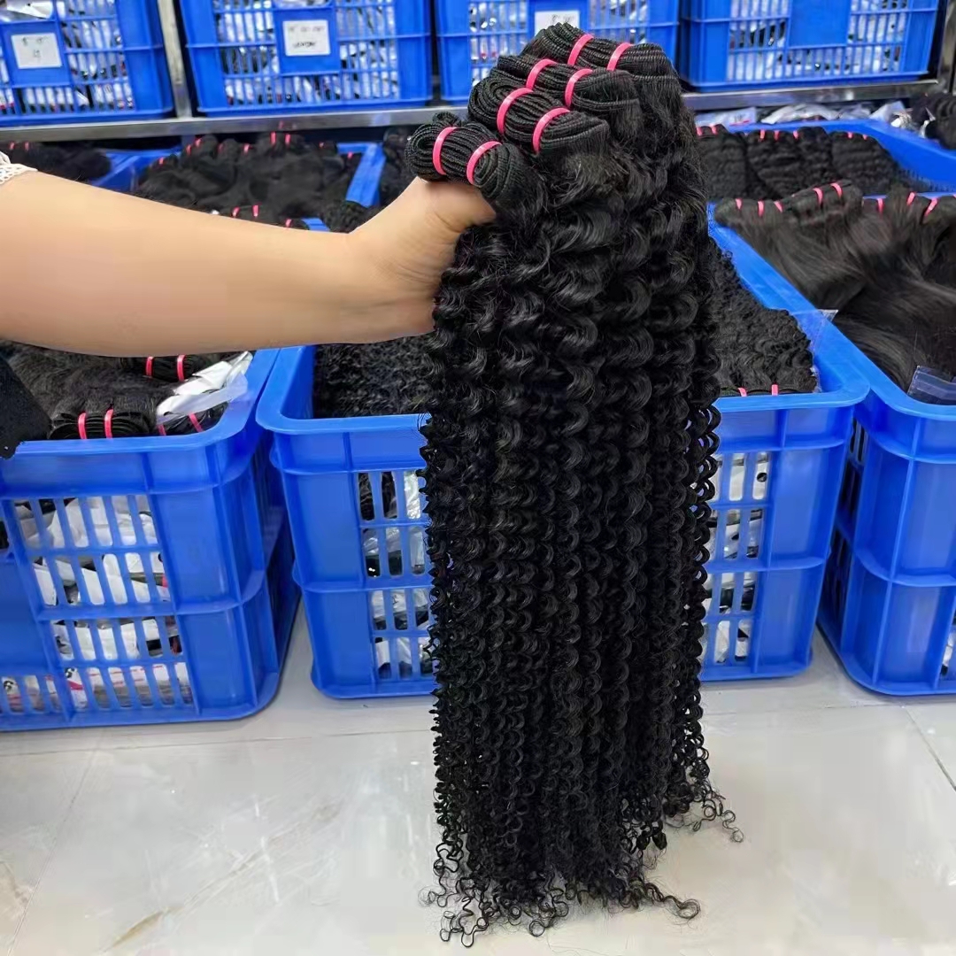 KissBeauty 4PCS SET  Natural Color  Jerry Curly Wave Deep Wave  4PCS  Bundles   Plus Closure  Package 400g 100% Human Virgin Hair Bundles  Double Machine Weft