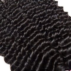 KissBeauty 4PCS SET  Natural Color  Jerry Curly Wave Deep Wave  4PCS  Bundles   Plus Closure  Package 400g 100% Human Virgin Hair Bundles  Double Machine Weft