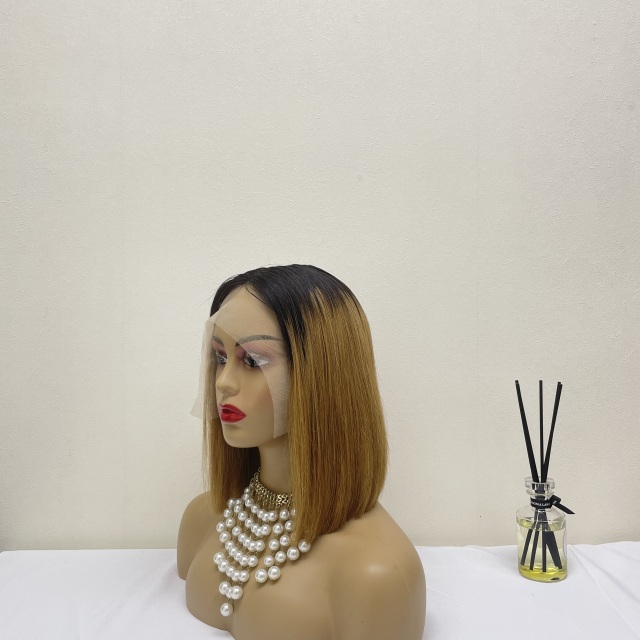 KissBeauty raw bone straight hair T1B/4/27# T part lace frontal Wig