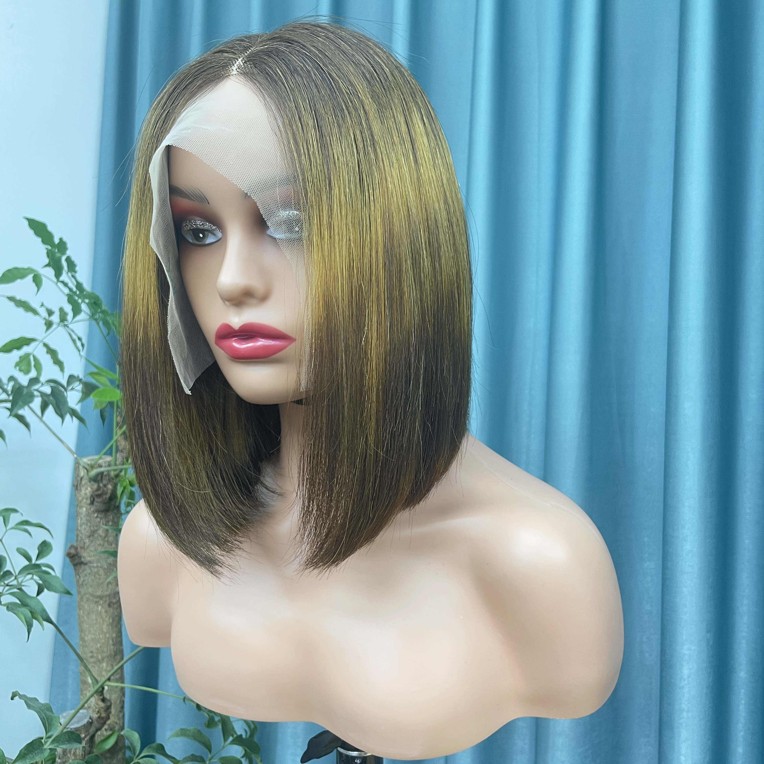KissBeauty raw bone straight hair 350# T part lace frontal Wig