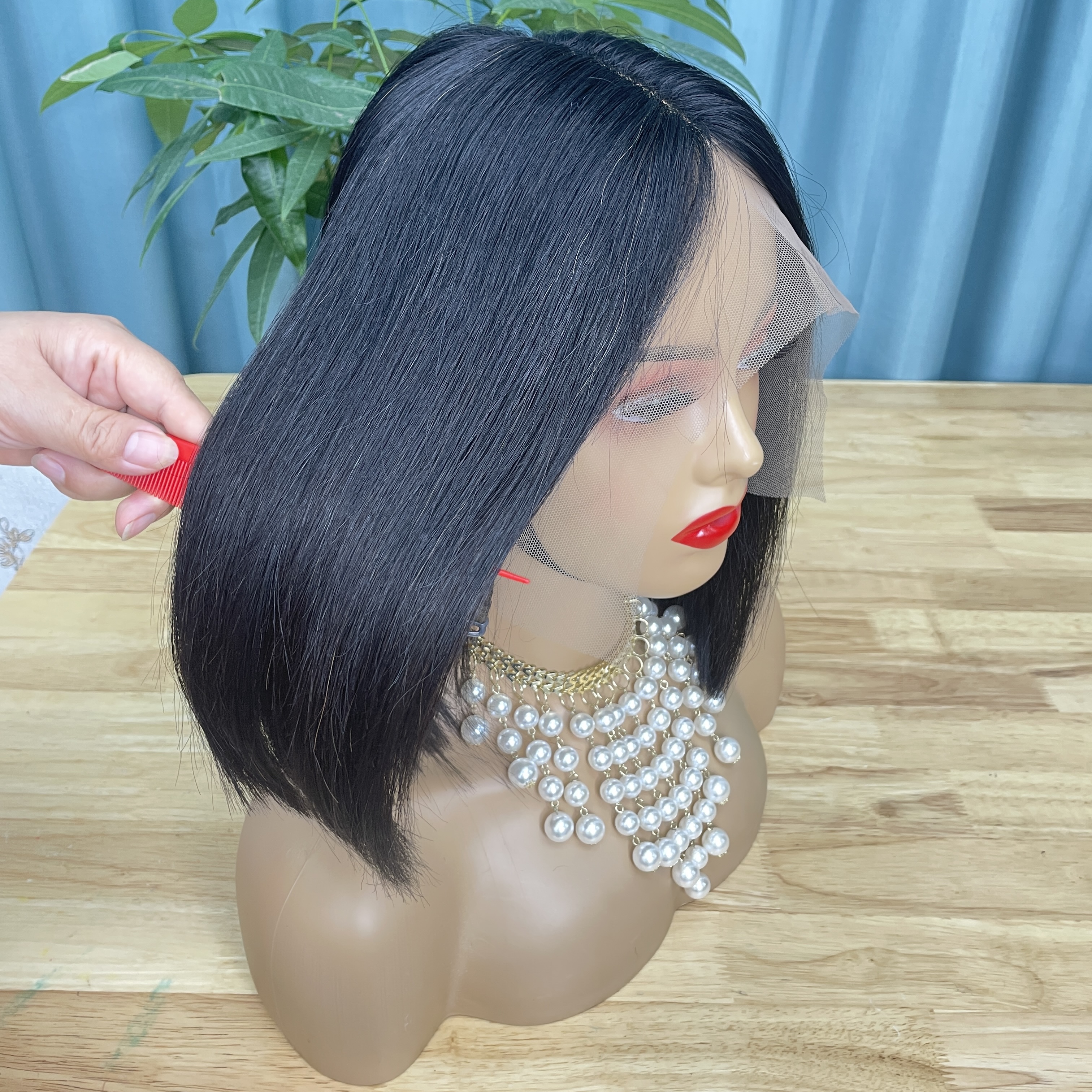 KissBeauty raw bone straight hair T1B27# T part lace frontal Wig
