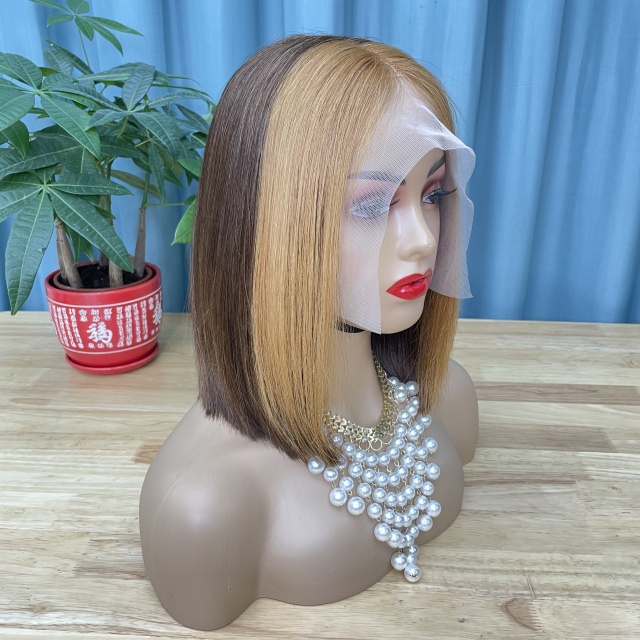 KissBeauty raw bone straight hair M4/27# T part lace frontal Wig