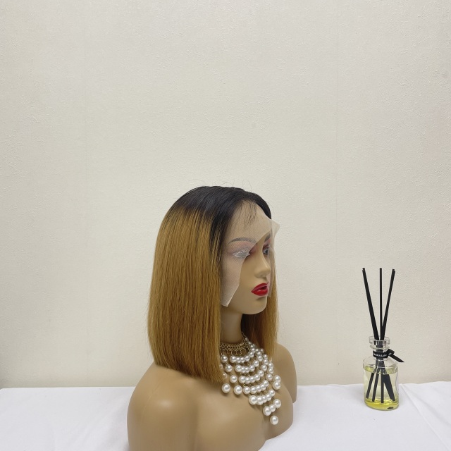 KissBeauty raw bone straight hair T1B27# T part lace frontal Wig