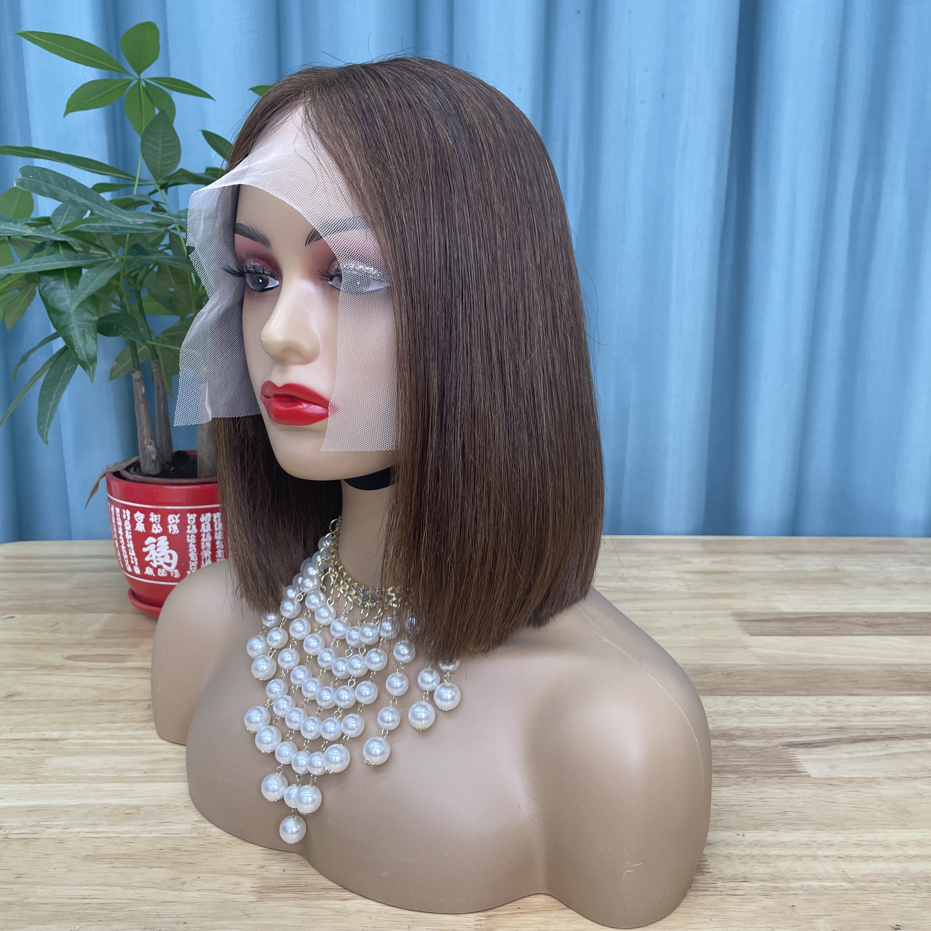 KissBeauty raw bone straight hair 27# T part lace frontal Wig