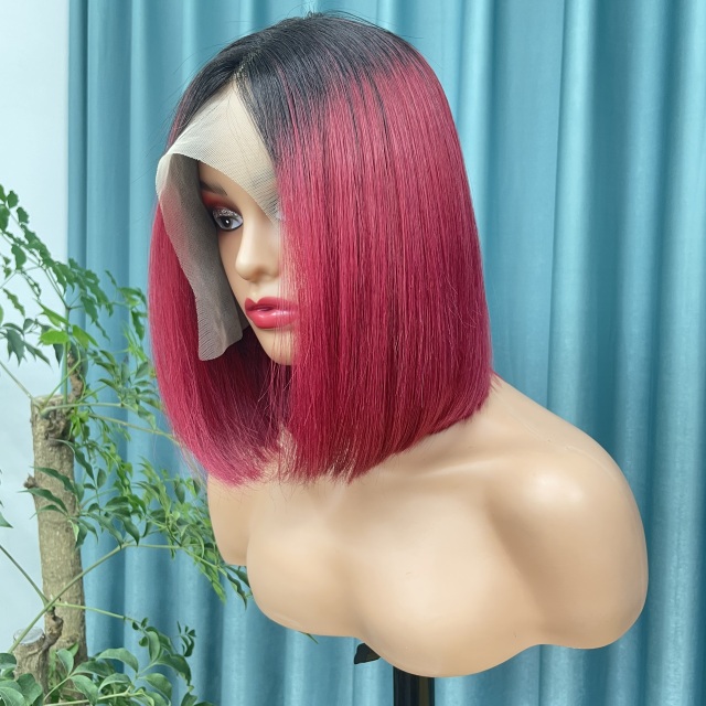 KissBeauty raw bone straight hair 350# T part lace frontal Wig