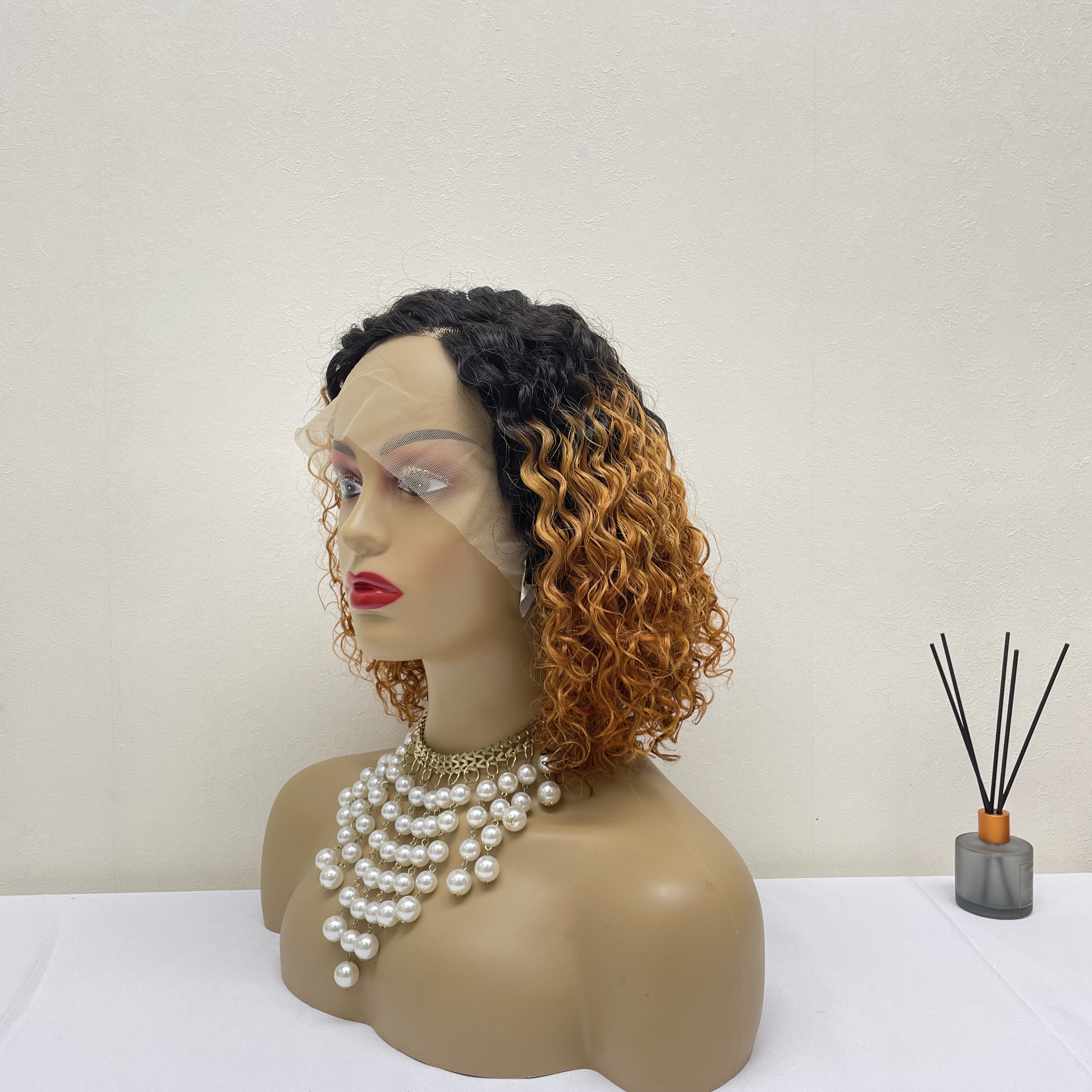 KissBeauty T1B/Orange# C- part Water Wave Wigs Lace Front  Human Hair Wigs
