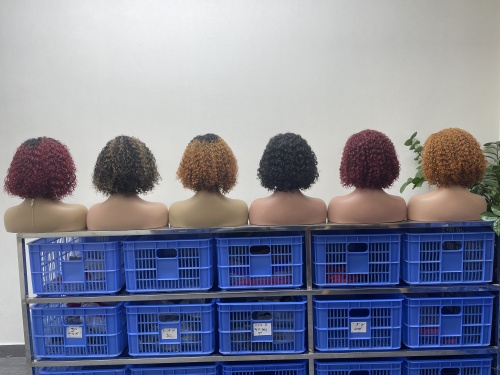 KissBeauty T1B/BUG C- part Jerry Curly Wigs Lace Front  Human Hair Wigs