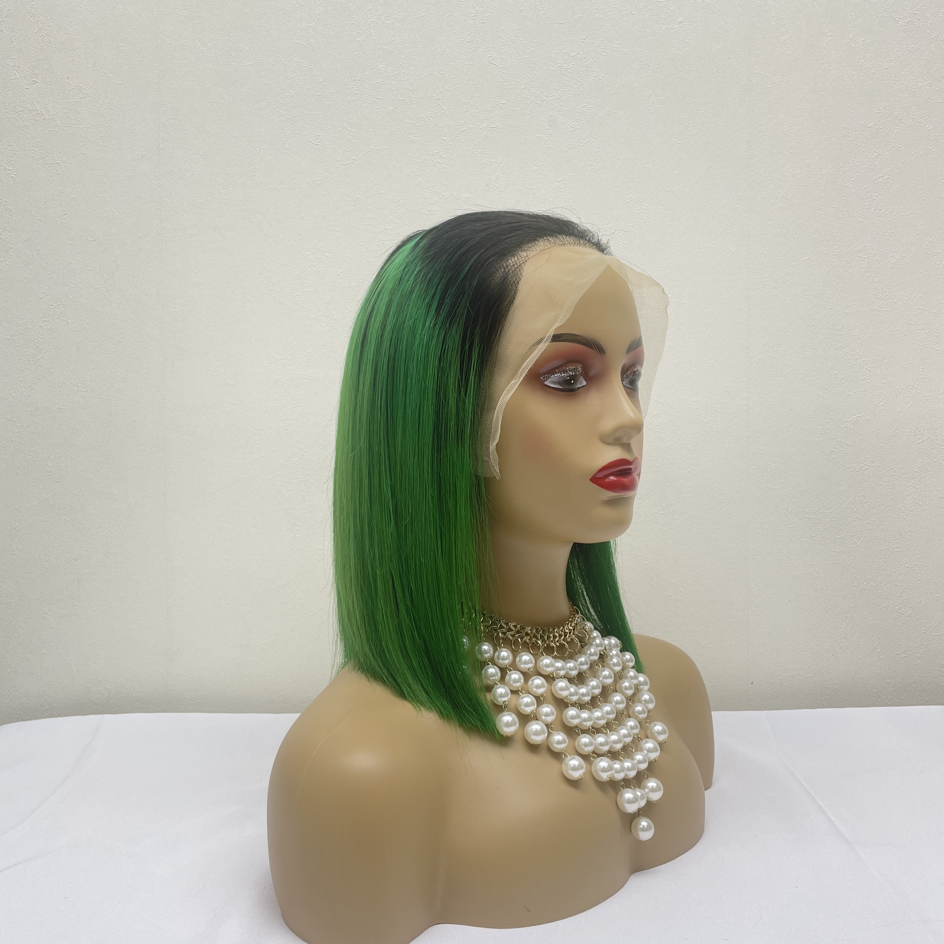 KissBeauty raw bone straight hair T1B/Green 13x4 transparent lace frontal Wig