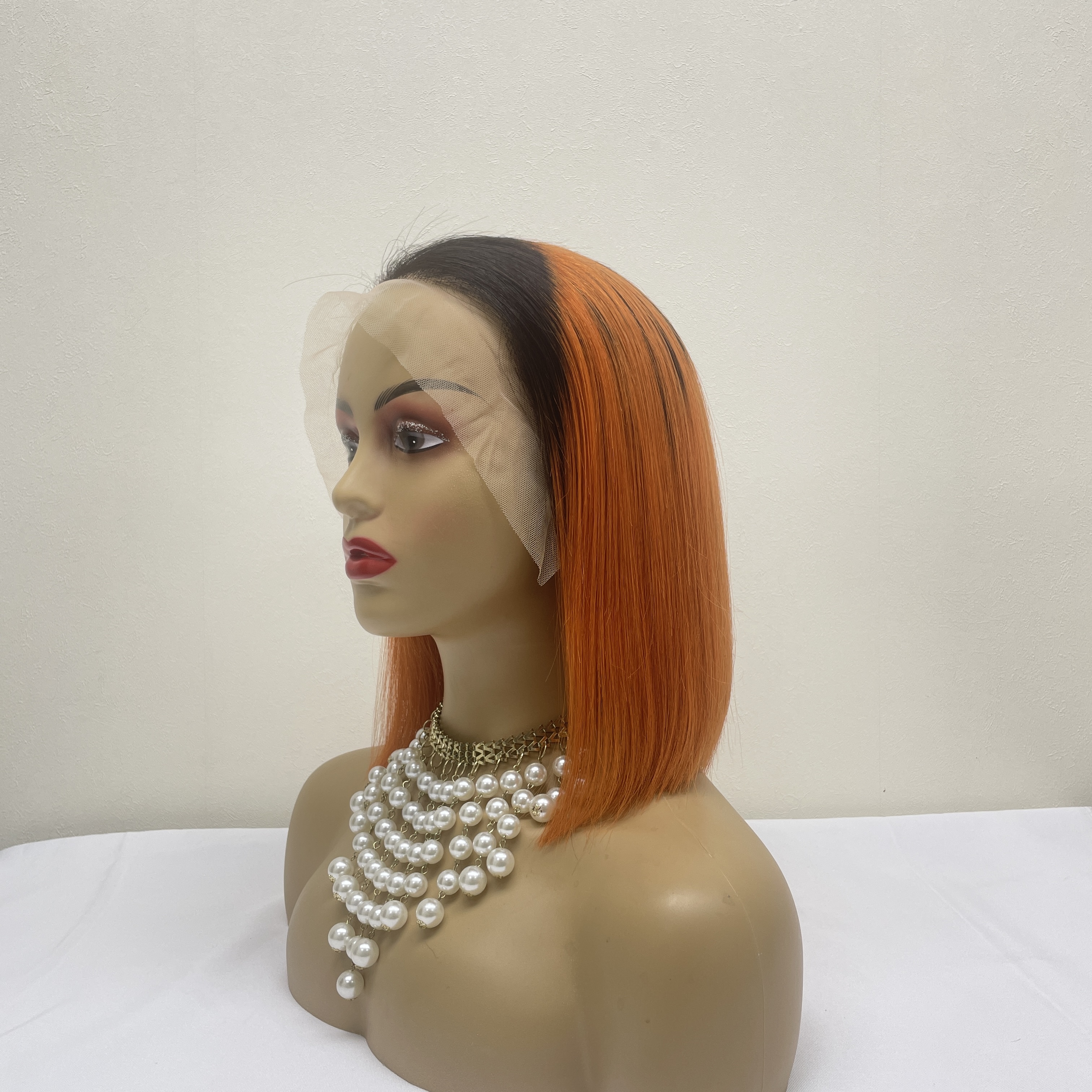 KissBeauty raw bone straight hair T1B/Green 13x4 transparent lace frontal Wig