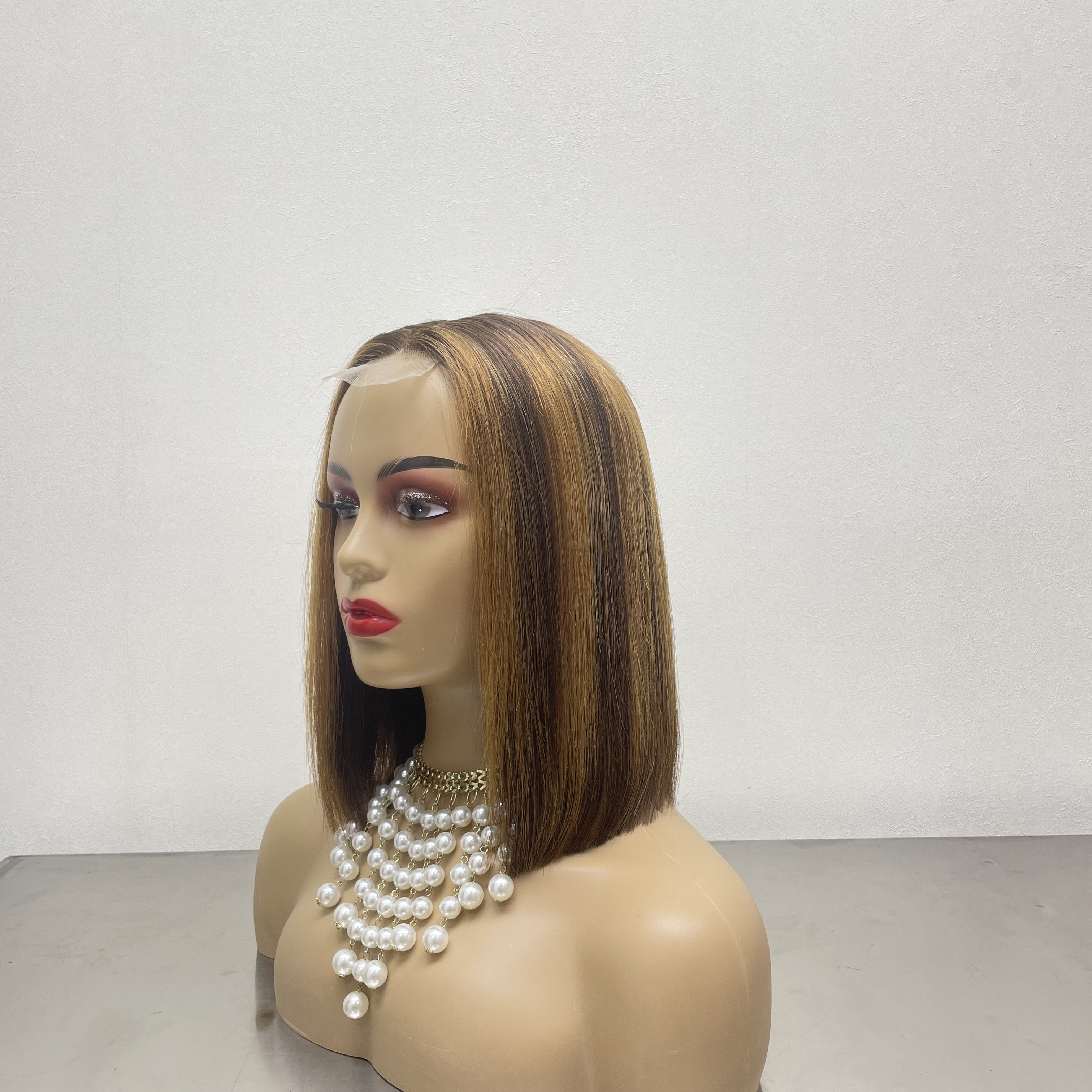 KissBeauty raw bone straight hair T1B/4/27# 2x6 transparent lace frontal Wig