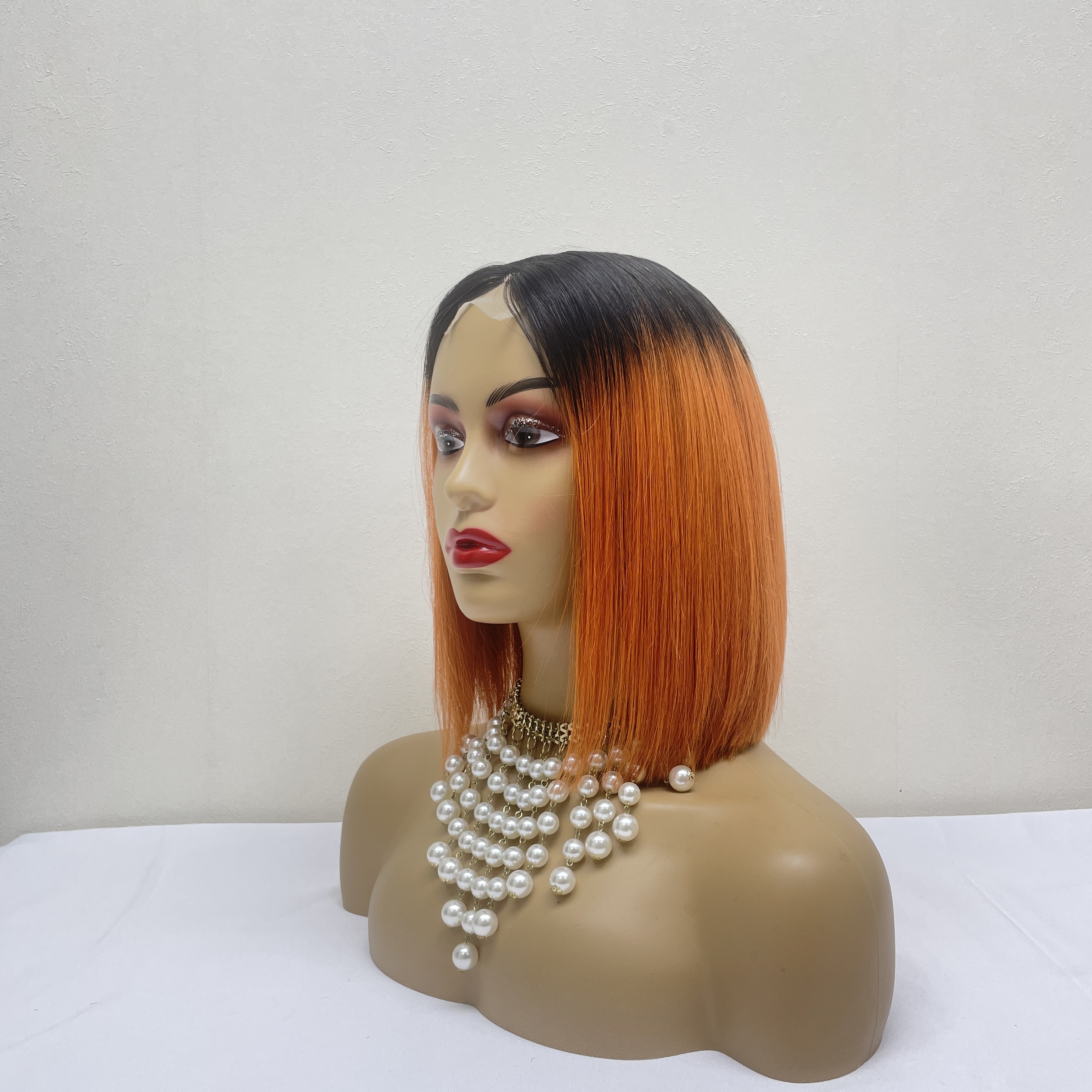 KissBeauty raw bone straight hair T1B/Green 2x6 transparent lace frontal Wig