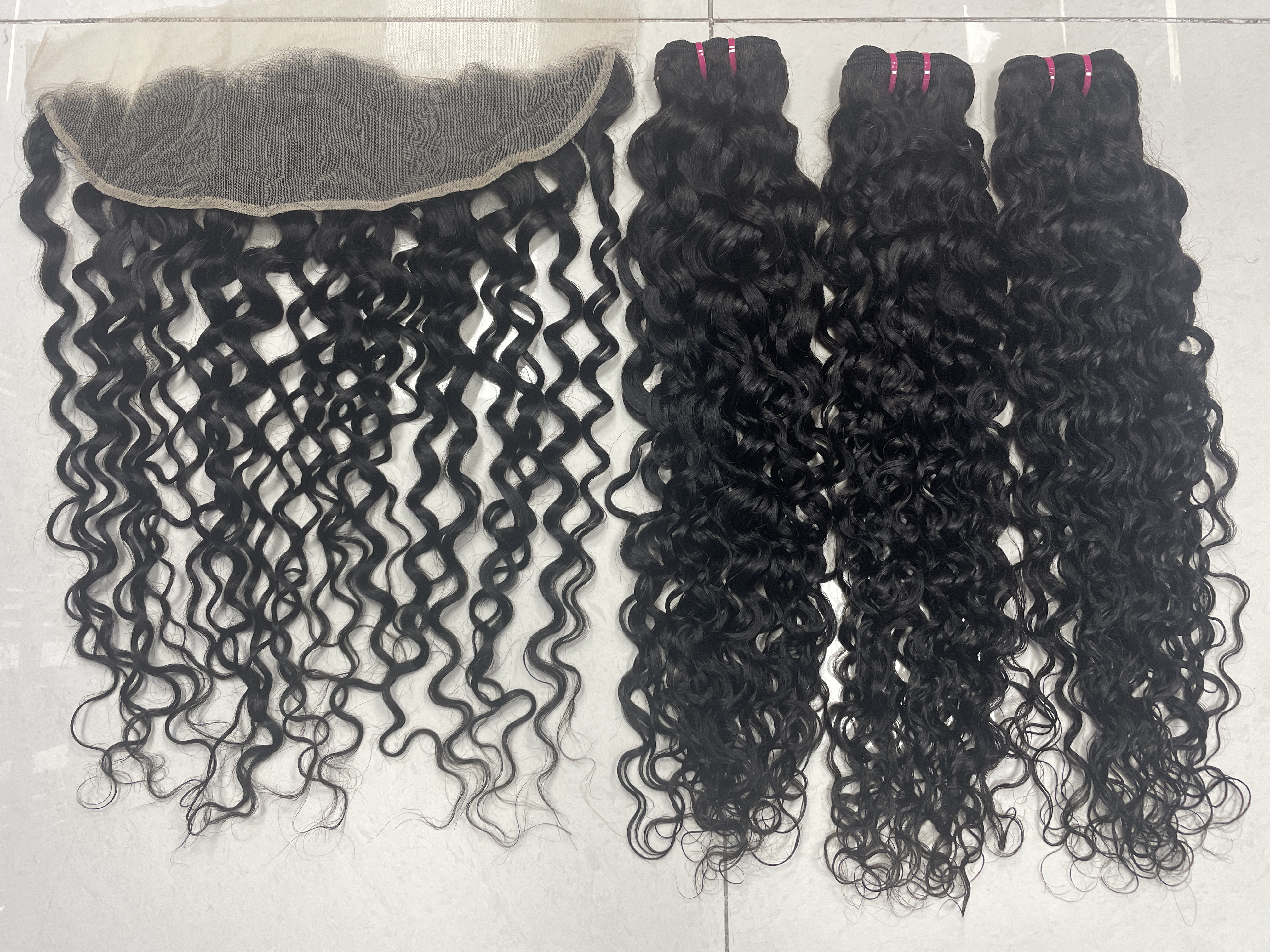 KissBeautywigs Especially make for you water wave raw indian hair bundles with 13x4 Transparent lace frontal closure
