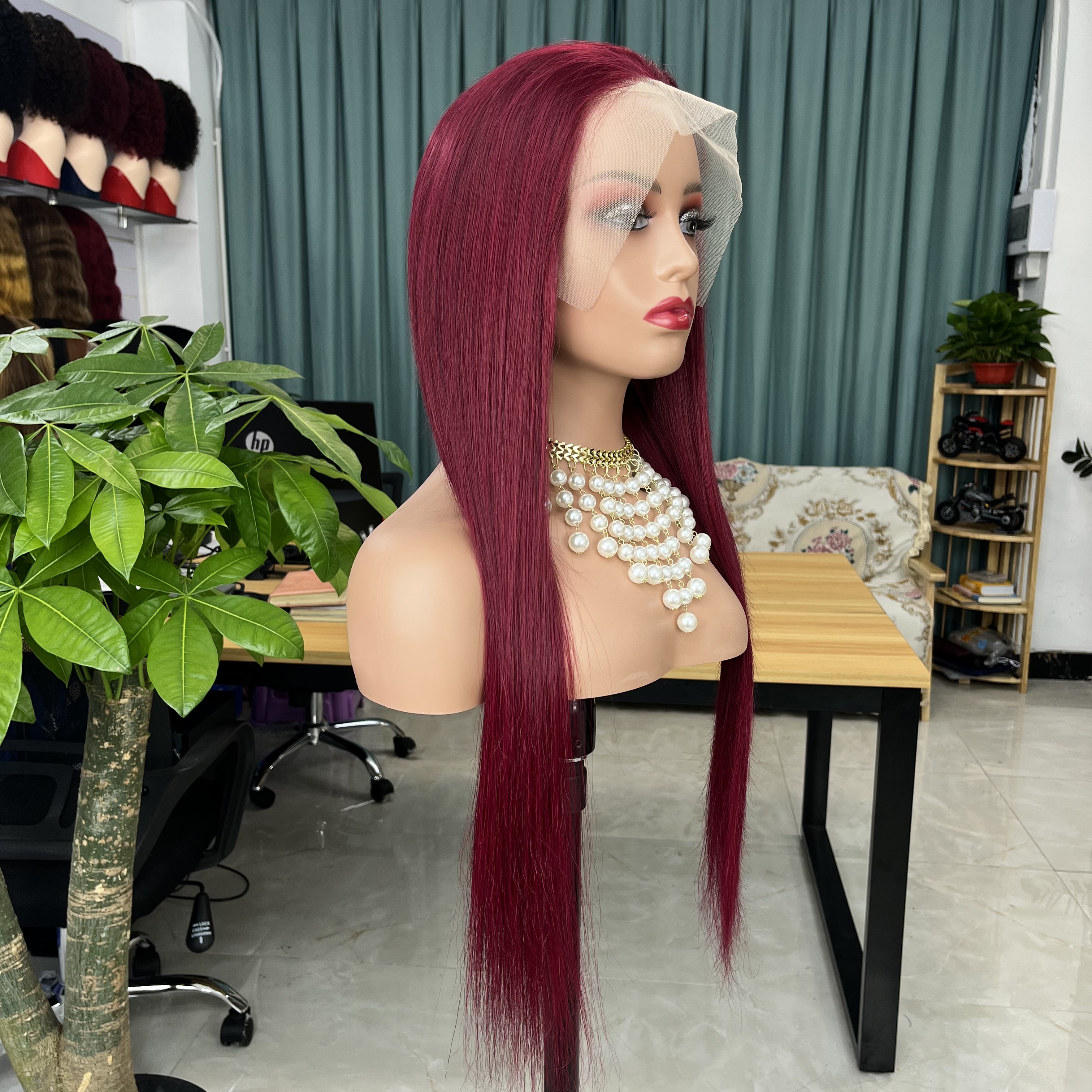 KissBeauty Red 13×4 Lace  Frontal lace  Wig colorful Straight  Hair Wigs Lace Front  Human Hair Wigs