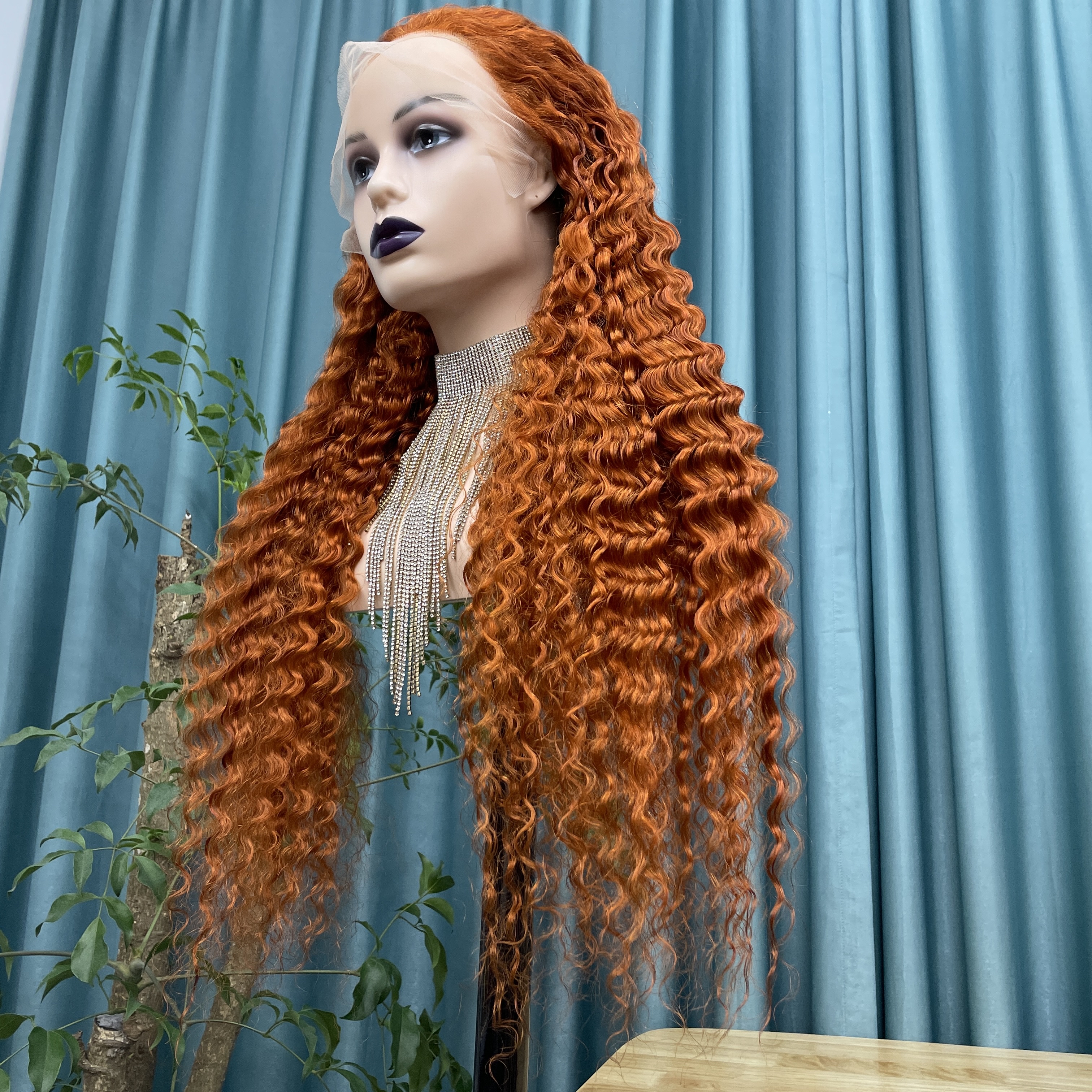 KissBeauty deep wave p2/golden color 13×4 Lace  Frontal Wig transparent lace wig 20inch to 30inch have stock 24hours within ship