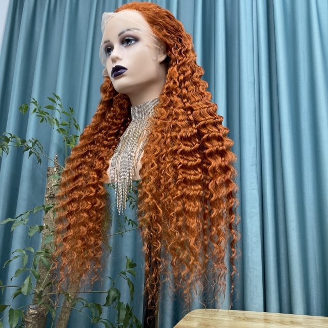 KissBeauty body wave ginger color 13×4 Lace  Frontal Wig transparent lace wig 20inch to 30inch have stock 24hours within ship