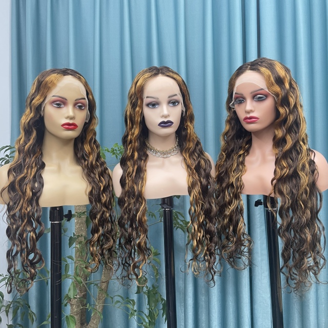 KissBeauty loosedeep wave P2/golden color 13×4 Lace  Frontal Wig transparent lace wig 20inch to 30inch have stock 24hours within ship