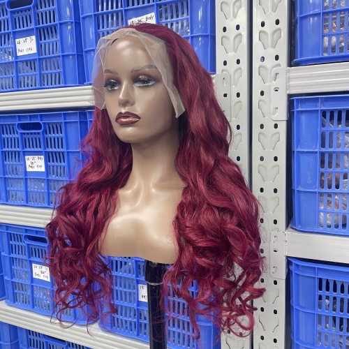 KissBeauty loose wave Cherry Red color 13×4 Lace  Frontal Wig transparent lace wig 22inch to 28inch have stock 24hours within ship