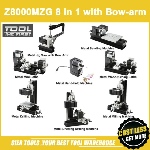 Z8000MZG 24W Metal 8 in 1 Mni Lathe with Bow Arm/24W,20000rpm bowarm 8in1 machine kit with tool box
