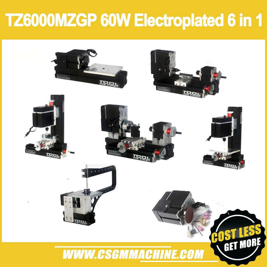 TZ6000MZGP 60W Electroplated Metal 6 in 1 Mini lathe with bow arm/60W,12000rpm Bow-arm 6 in1 Metal Lathe/Lathe kit