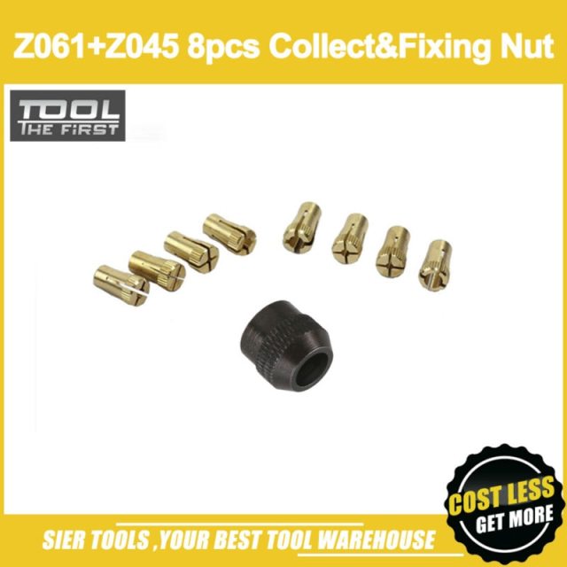 Free Shipping!/Z061&amp;Z045 9PCS Collet Set/8PCS Collet&amp;1PC Fixing Nut/1-6mm chuck with chuck nut/Zhouyu Accessory