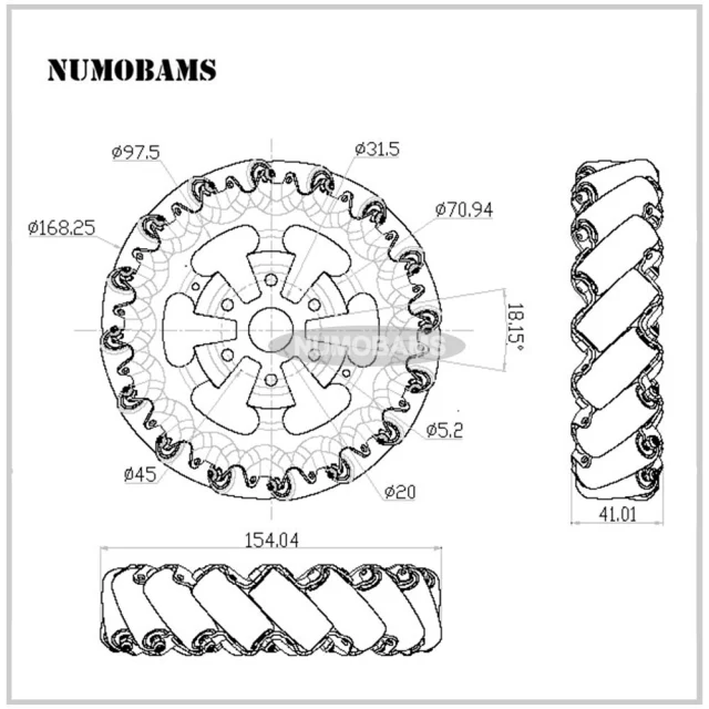 Free shipping 6'' Mecanum wheel set(left)/152.5 Dia DIY Robot Wheel