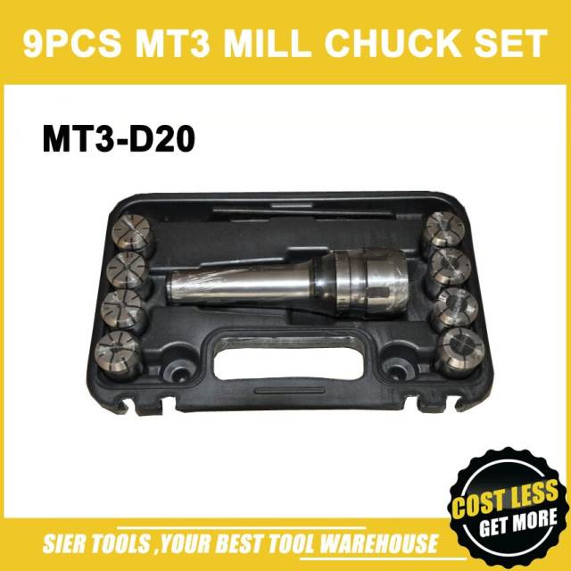 9pcs Mill Chuk Set/MT3-D20 Mill Chuck Set/Max to 20mm chuck colloect/Free shipping