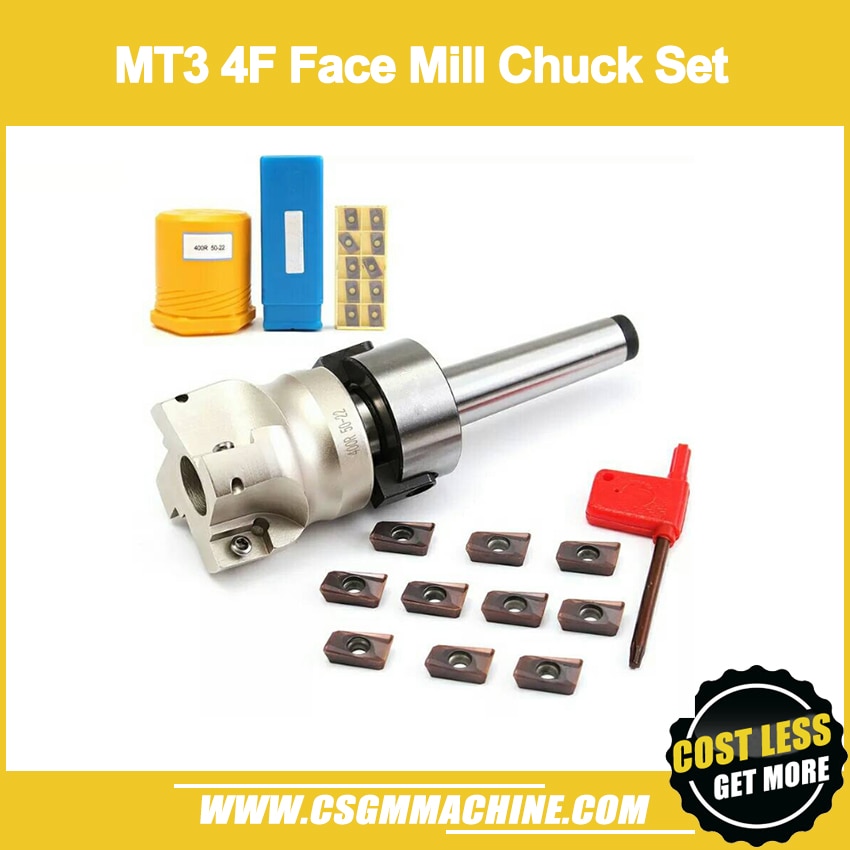 400R 50-22-4T MT3 4F Face Mill Chuck Set with 10 pcs CNC insert for milling machine work