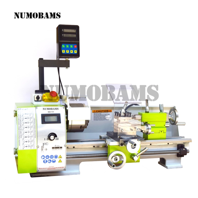 NUMOBAMS Update WM210D 850W Brushless Motor All Steel Gear Metal Lathe/38mm Spindle Bore Hole with digital readout metal lathe