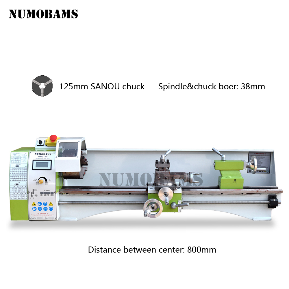 NUMOBAMS 750W Brushless Motor Quenched Bed Super NU210L 210*800mm Capacity MT5 Spindle Mini Metal Lathe Machine