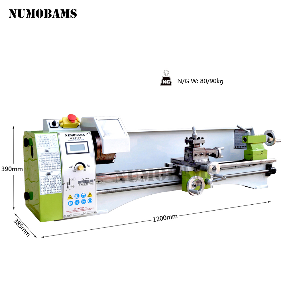 NUMOBAMS 750W Brushless Motor Quenched Bed Super NU210L 210*800mm Capacity MT5 Spindle Mini Metal Lathe Machine