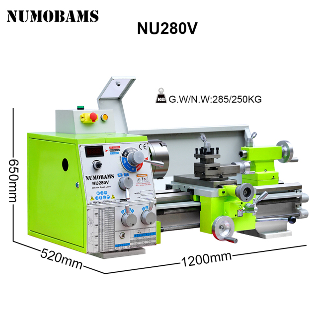 NUMOBAMS NU280V 1100W Motor MT5 Spindle 280*500MM Thread Making Metal Lathe Machine