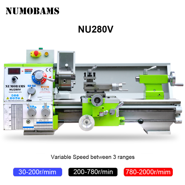 NUMOBAMS NU280V 1100W Motor MT5 Spindle 280*500MM Thread Making Metal Lathe Machine