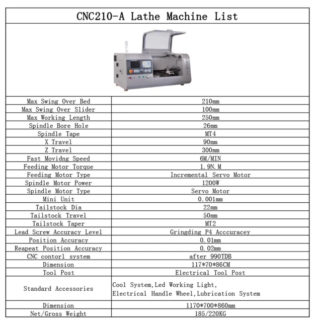 CNC210-A mini CNC Lathe/1200W servo motor lathe machine/after 990TDB CNC system lathe