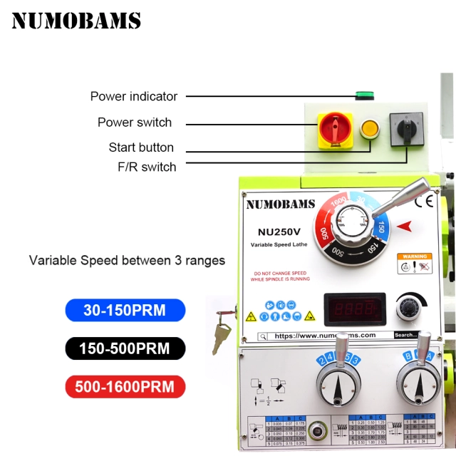 NUMOBAMS NU250V 750W Motor MT4 Spindle 250*500MM Stainless Steel Processing Metal Lathe Machine