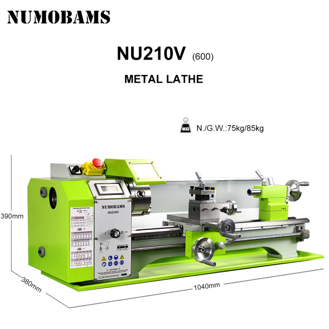 NUMOBAMS NU210V-600 900W Rated Output Power Motor MT5 Spindle+125mm Chuck with 600mm Working Table Mini Metal Lathe Machine