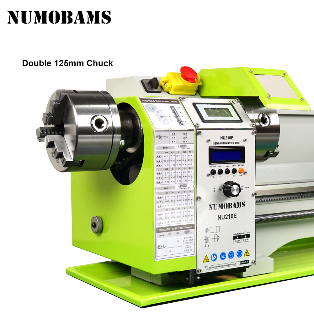 NUMOBAMS NU210LSE 1000mm Auto Left&Right Threading Making Mini CNC Metal Lathe Machine with Two Chuck Head