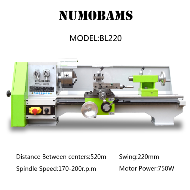 NUMOBAMS BL220 520*220mm Working Capacity 550W AC Motor with 125mm Chuck DIY Metal Lathe Machine