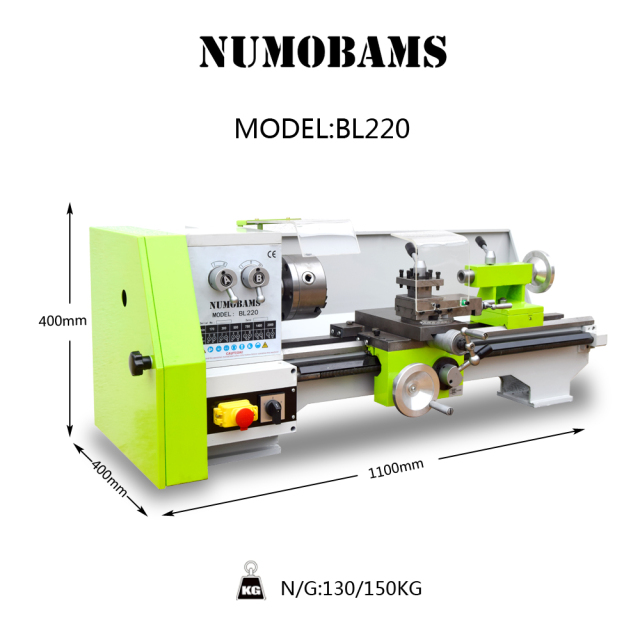 NUMOBAMS BL220 520*220mm Working Capacity 550W AC Motor with 125mm Chuck DIY Metal Lathe Machine