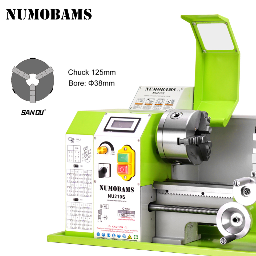 New Type NUMOBAMS Quenched Bed NU210X400S 210*400mm Capacity 750W Brushless Motor MT5 Spindle CE Protection DIY Mini Metal Lathe Machine