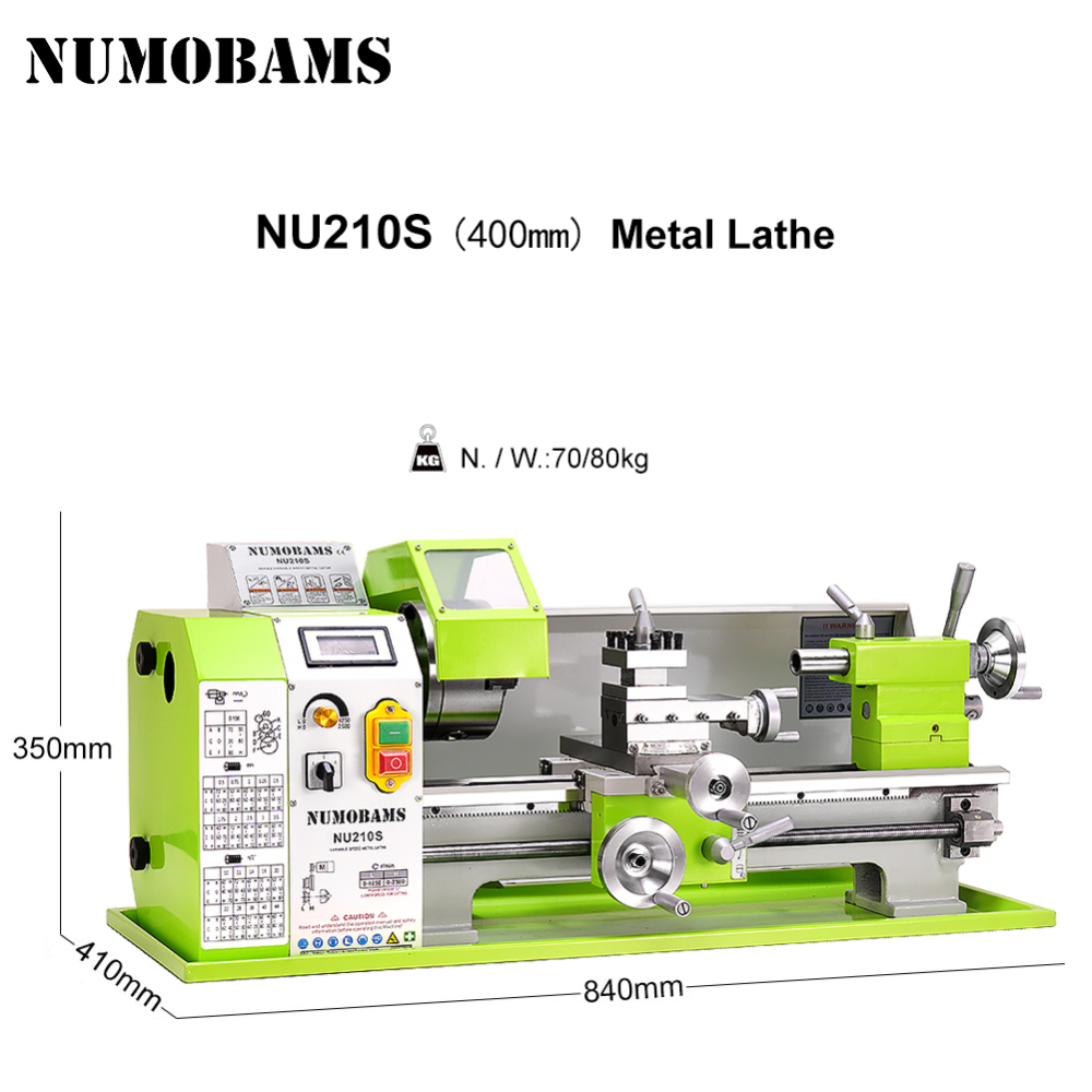 New Type NUMOBAMS Quenched Bed NU210X400S 210*400mm Capacity 750W Brushless Motor MT5 Spindle CE Protection DIY Mini Metal Lathe Machine