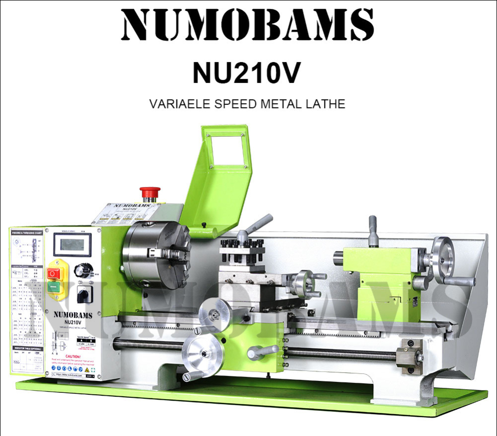 NUMOBAMS NU210V 210*400mm Capacity 1100W Brushless Motor MT5 Spindle DIY Mini Metal Lathe Machine