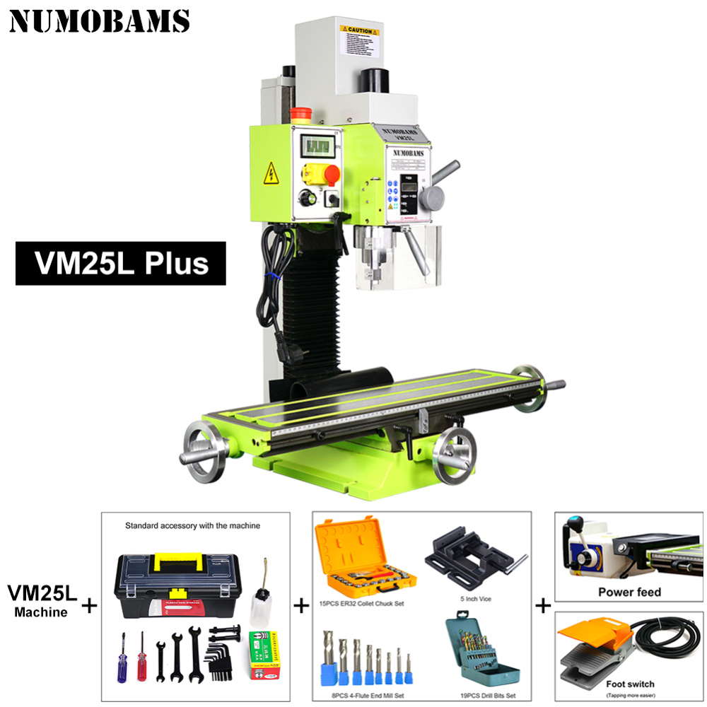 NUMOBAMS Super VM25L Plus 1100W Brushless Motor with Auto Feeder + Foot Switch High Quality Milling Machine