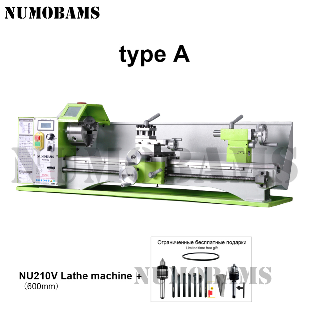 NUMOBAMS NU210V-600 1100W Rated Output Power Motor MT5 Spindle+125mm Chuck with 600mm Working Table Mini Metal Lathe Machine