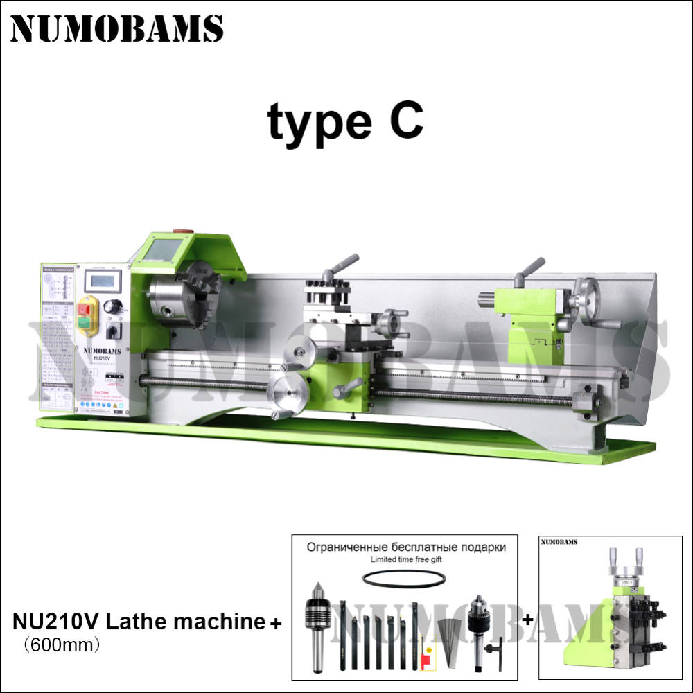 NUMOBAMS NU210V-600 1100W Rated Output Power Motor MT5 Spindle+125mm Chuck with 600mm Working Table Mini Metal Lathe Machine
