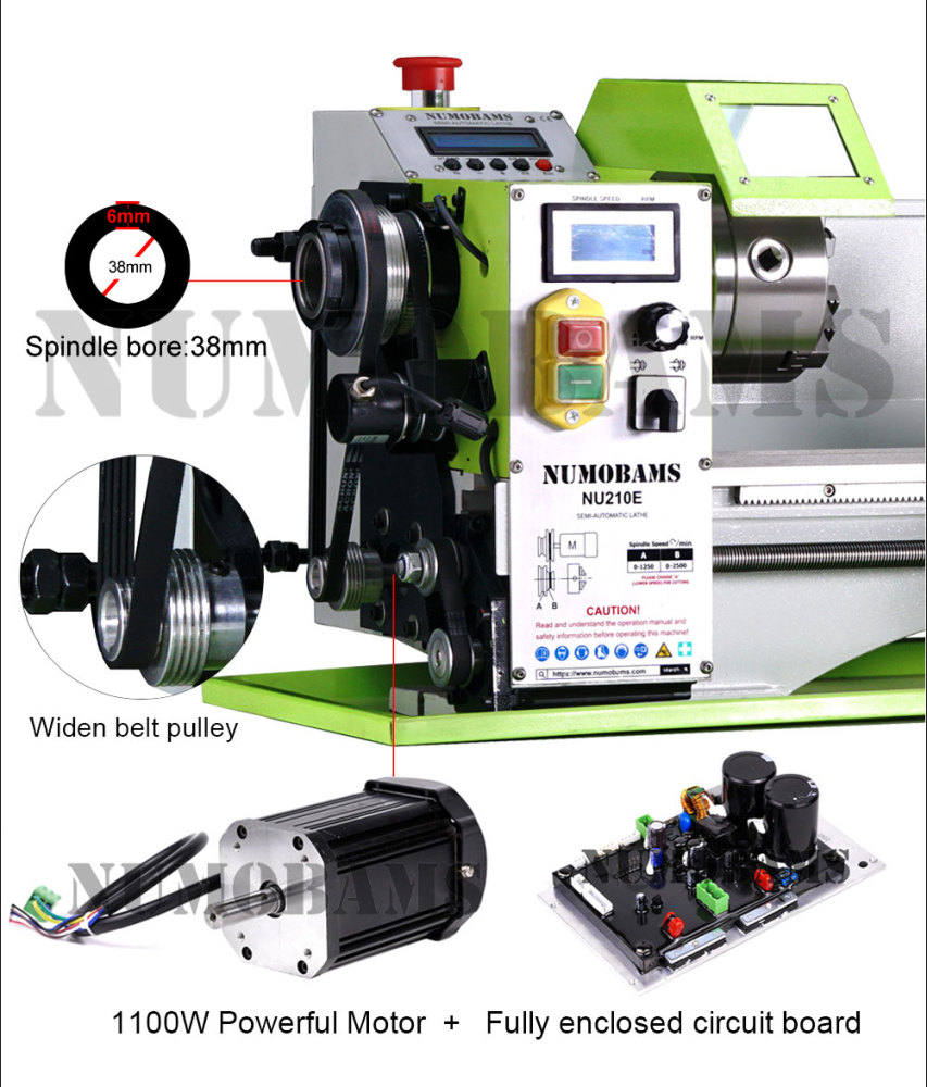 NUMOBAMS NU210E-600 1100W Auto Left&Right Threading Making Mini CNC Metal Lathe Machine